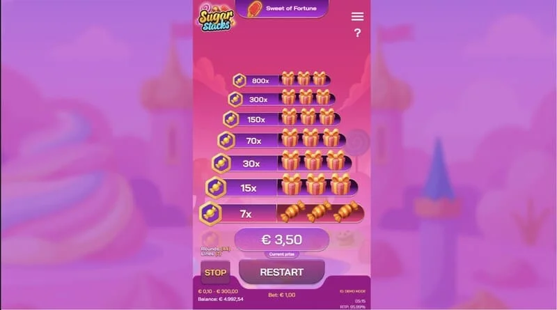 Sugar Stacks - um grande ganho após o cash-out no nível superior da torre